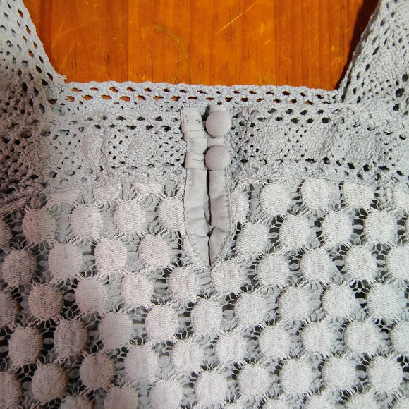 Solitaire Knit Crochet Polka Dot Square Neck 3/4 Sleeve‎ Top Size S Gray - Picture 10 of 11